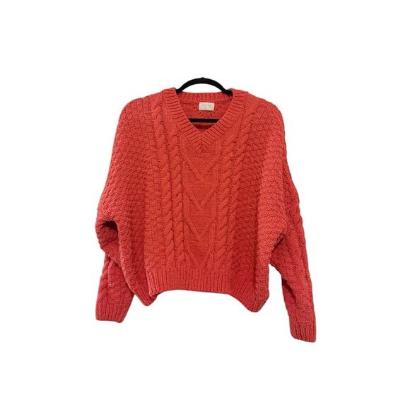 FATE VICI Red Orange V-Neck Knit Dolman Style Crop Sweater Size Medium - Picture 1 of 6